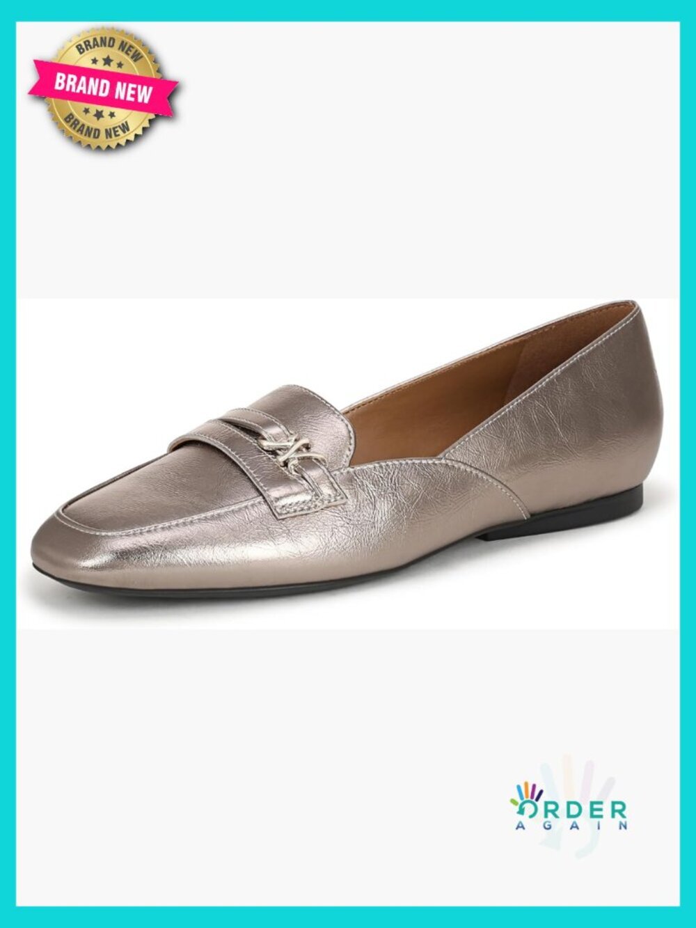 Luxury Classic Flat Loafers with Metallic Ornament Square Toe Comfort